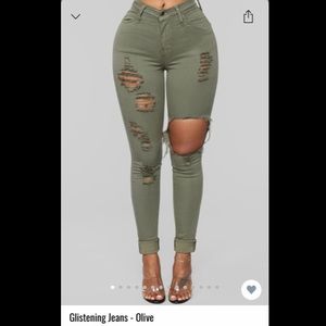 Fashion novas glistening jeans in olive